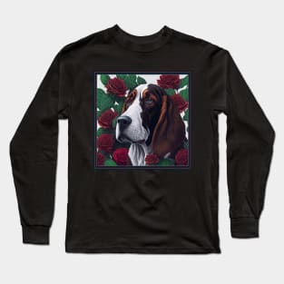 Basset Hound red roses 2 Long Sleeve T-Shirt